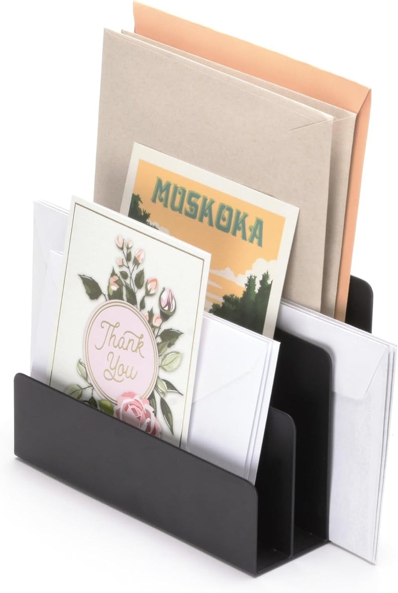 xympo Desktop Mail Organizer – 3-Slot Black Metal Letter Holder and Bill Sorter for Office and Home - Image 1